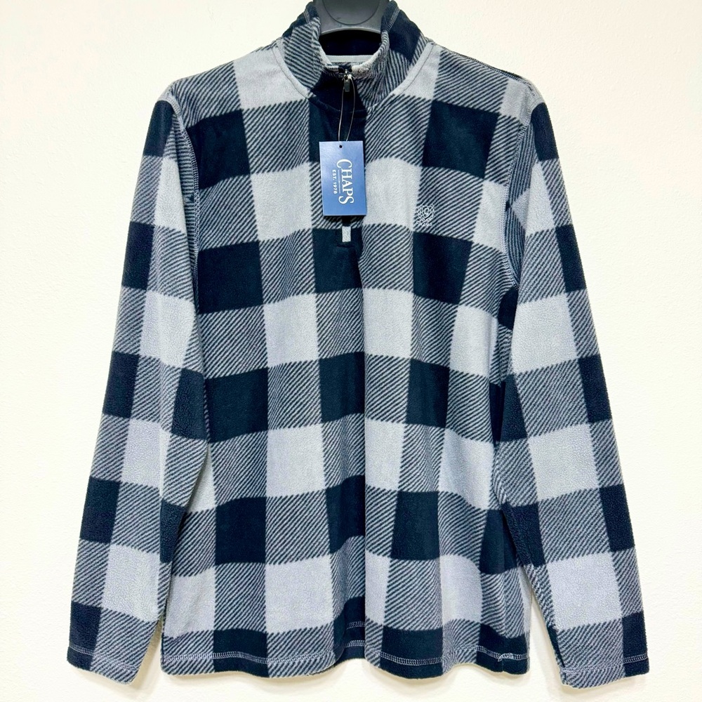 CHAPS Plaid 1/4 Zip Turtleneck Long Sleeve Lightweight Fleece Men’s Pullover, L
